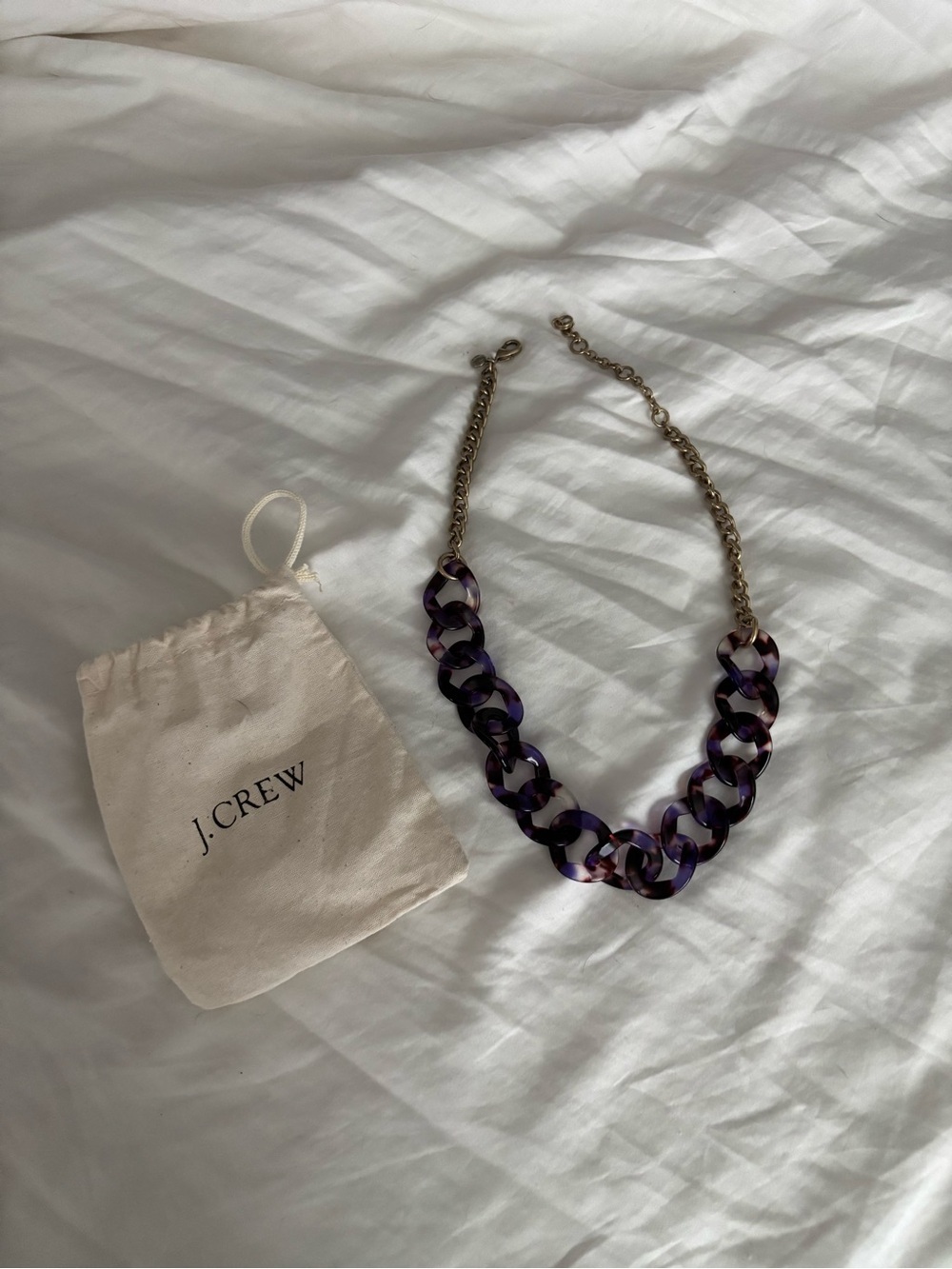 J. Crew Purple Tortoise-Link Necklace with Gold Chain
